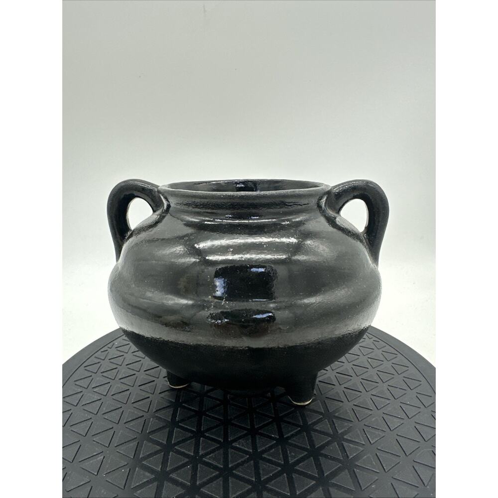 Vintage Roseville Small 3 Footed Black Cauldron Pot Planter